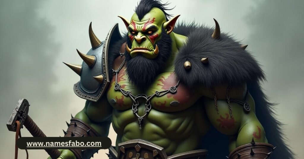Powerful male orc character in full battle armor representing badass male orc names.