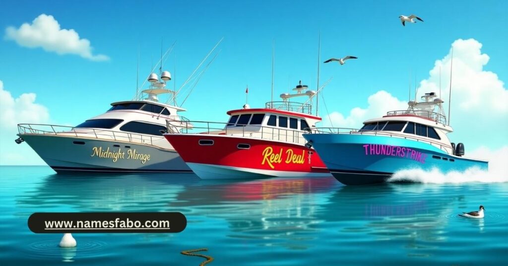 Personalized ship names on boats of various styles and personalities.