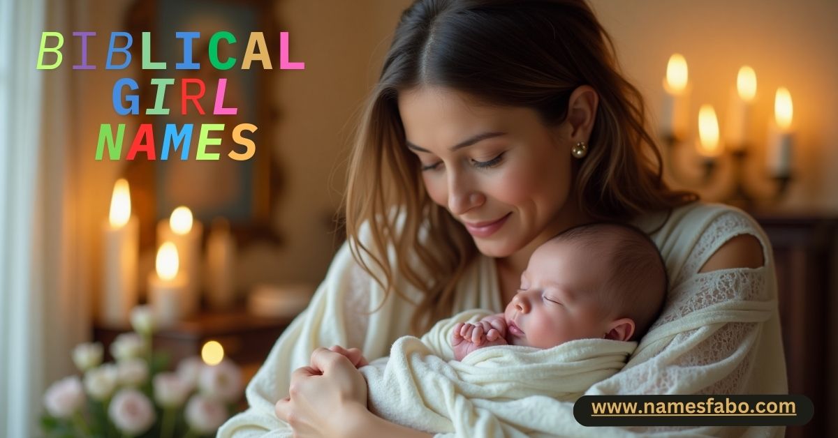 Loving mother holding her newborn in a serene setting, inspired by biblical girl names