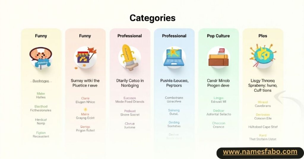Infographic categorizing types of team names with examples to guide selection