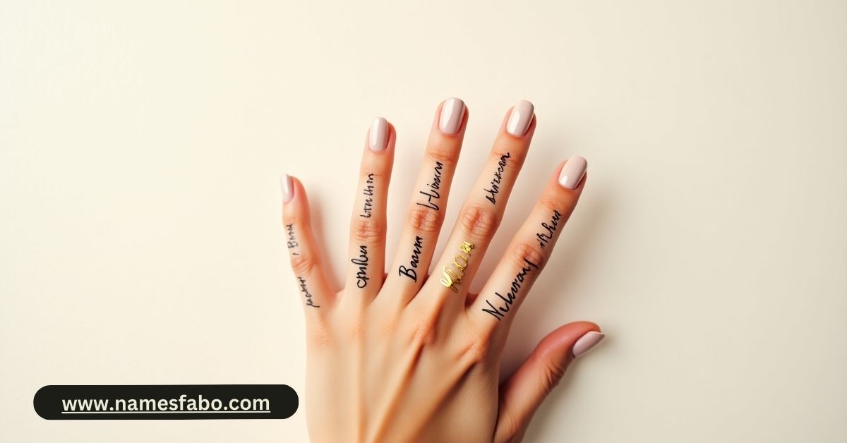 Elegant hand with labeled fingers displaying classy and catchy finger names