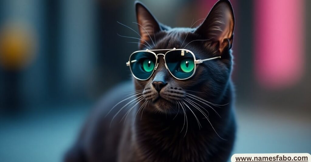 A stylish cat wearing sunglasses, illustrating cool cat names for modern and charismatic cats