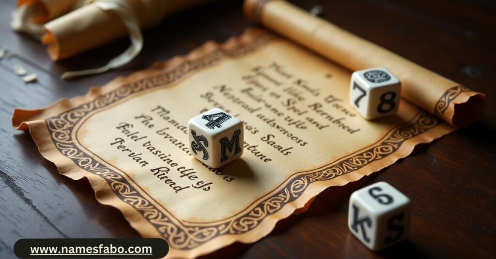 D66 dice rolling on magical scroll listing random wizard names for RPG