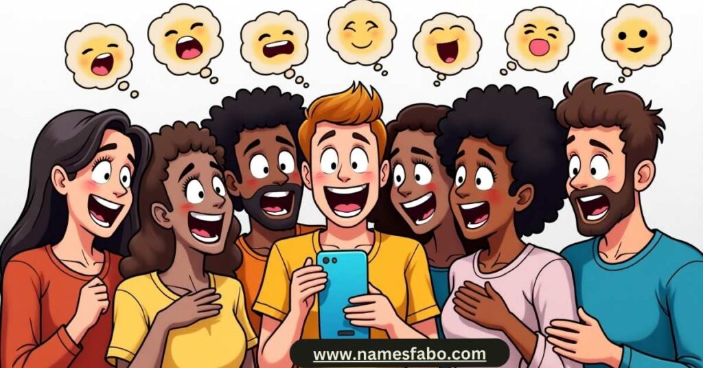 People laughing over funny group chat names on mobile
