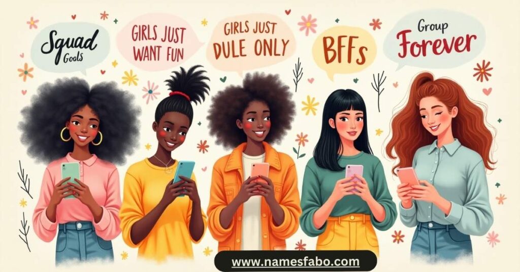 Cute group chat names for girls displayed on aesthetic phone screen