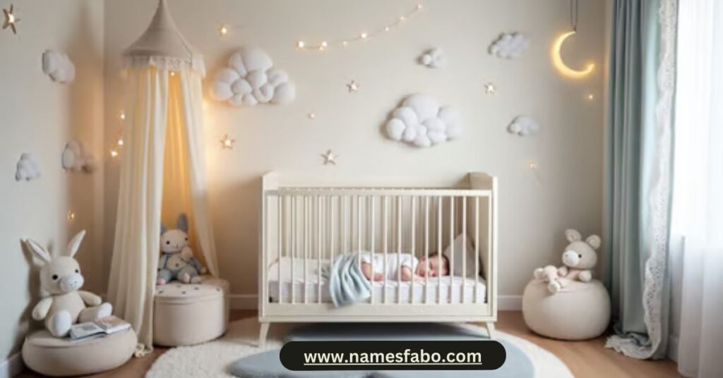 Celestial baby nursery with moon and star motifs, perfect for names that mean moon