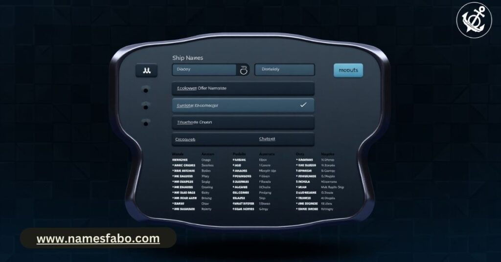 Digital interface of a ship name generator tool in use.
