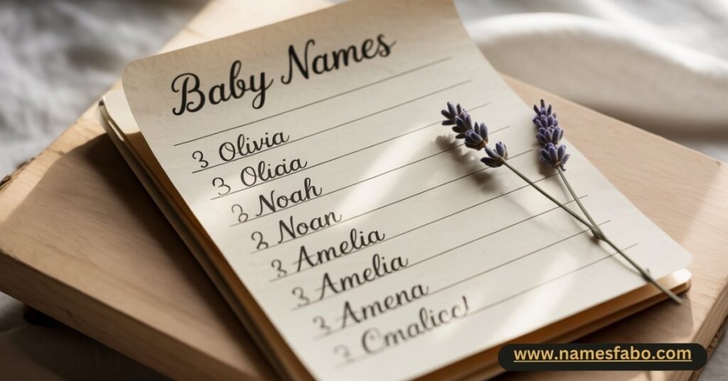 Handwritten list of short and sweet biblical girl names on soft paper