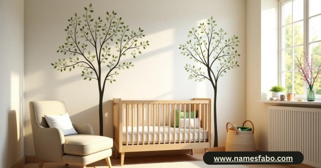 Tree-themed nursery featuring tree names like Willow, Magnolia, and Birch for nature-inspired baby naming.