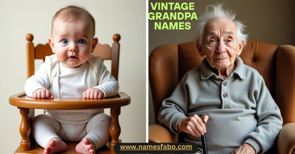 Baby and grandpa side-by-side showcasing timeless vintage grandpa names like Arthur and George