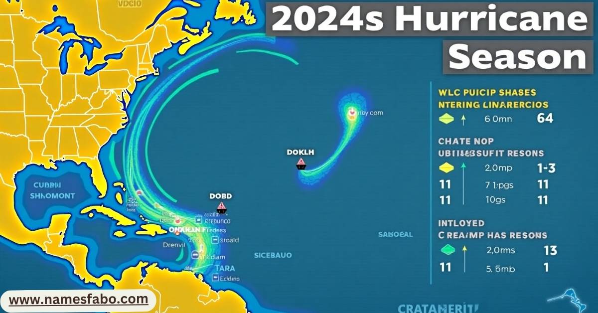 Map showing the paths and impacts of Atlantic hurricanes from the 2024 season including storms like Beryl, Helene, and Milton
