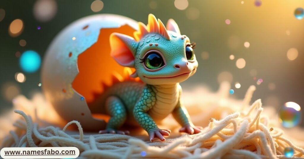 Cute baby dragon hatching from an egg, ideal for Baby Pet Dragon Names in fantasy and pet stories