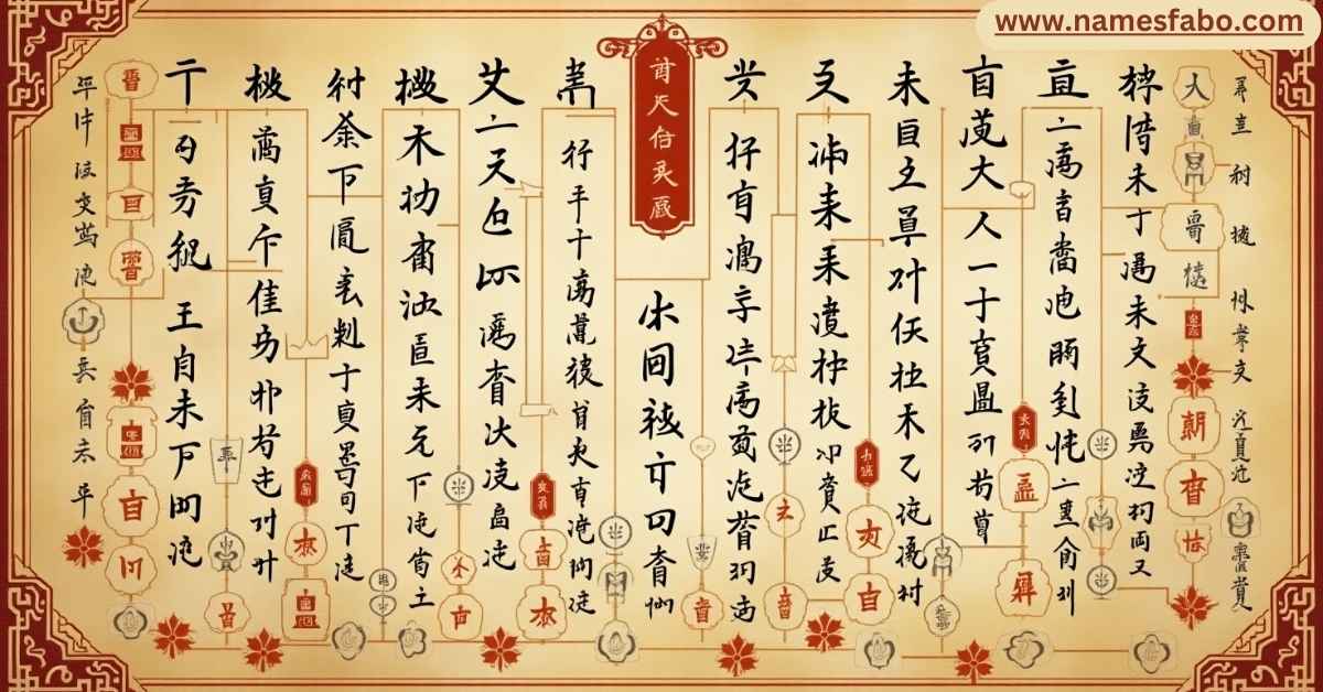 Traditional Chinese family tree showcasing the historical lineage of common Chinese last names in 2025