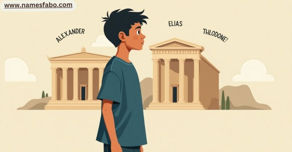 Traditional Greek boy names like Alexander and Nicholas reflecting strength and legacy
