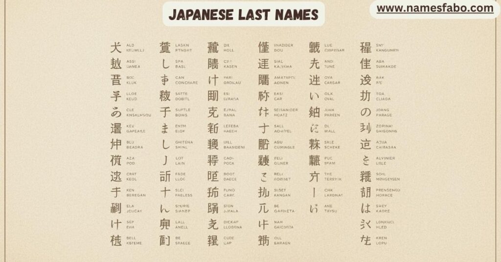 Common Japanese last names with English meanings and kanji characters