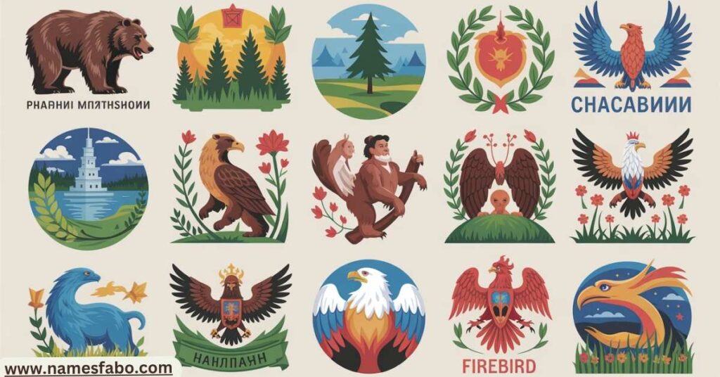 Collage of unique and cool Russian last names inspired by nature, mythology, and personality traits