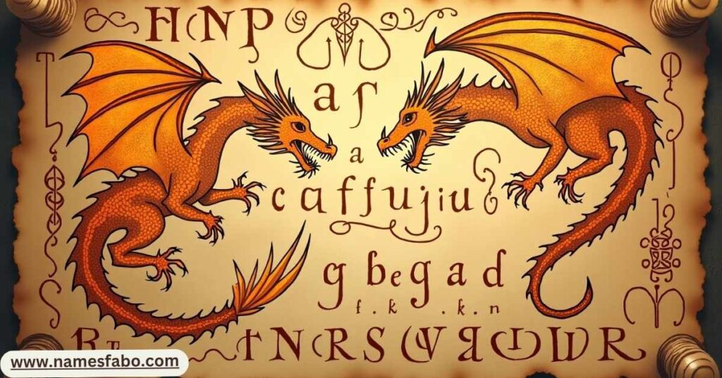 Ancient scrolls showing the origin and structure of Dragon Names from global mythology