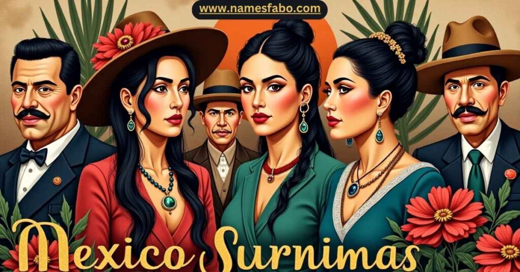 Collage of historical and modern figures with famous Mexican last names like Zapata, Kahlo, and Rivera