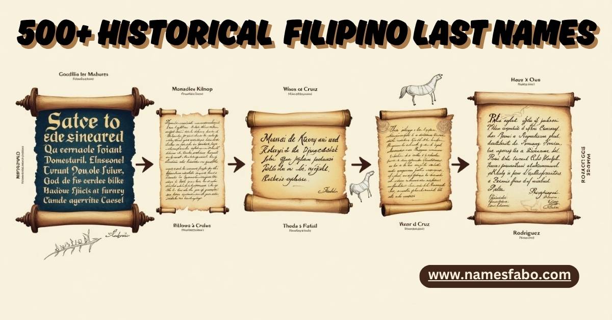 Historical timeline of Filipino last names showing evolution from Tagalog origins to Spanish colonial surnames