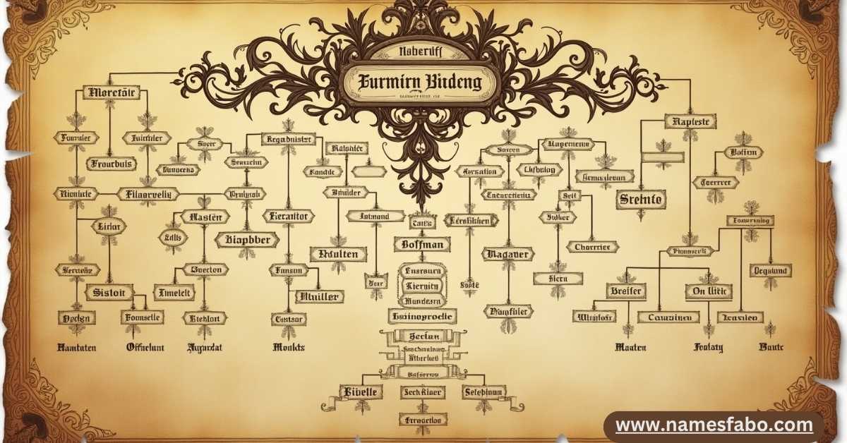 Historic German family tree showing rare and traditional German last names from the medieval era