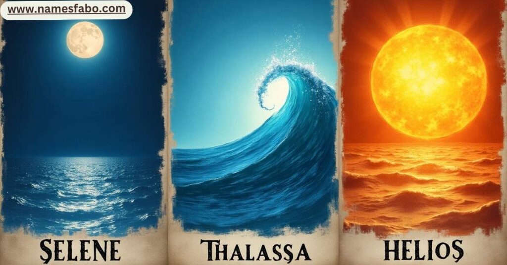 Nature-themed Greek names inspired by elements like Selene, Gaia, and Oceanus