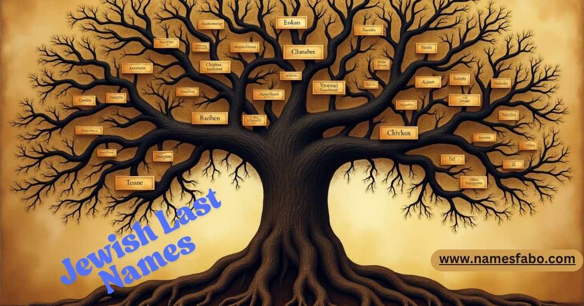 Illustration of Jewish last names represented as a family tree showcasing historical and cultural roots
