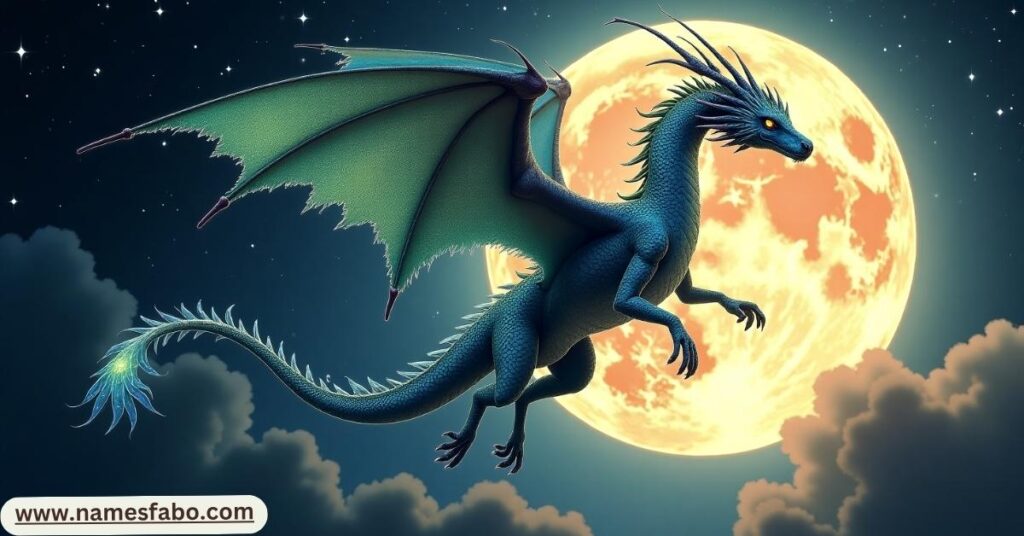 Mystical moonlit dragon flight symbolizing Moon-Inspired Dragon Names from celestial mythology