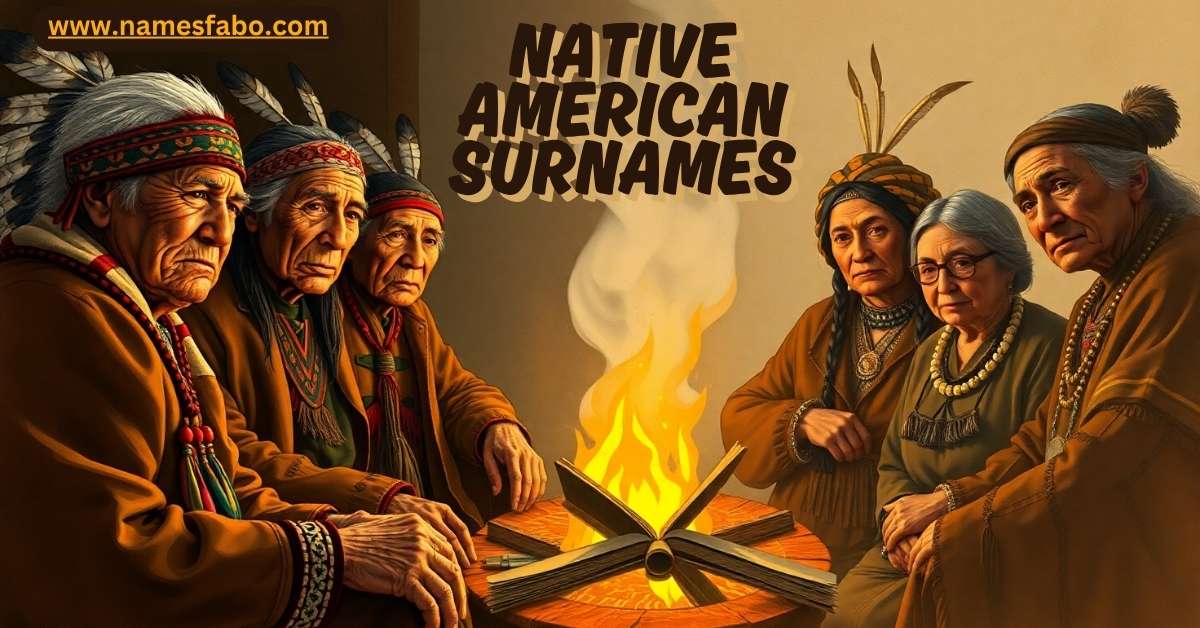 Elders sharing tribal stories around a fire, symbolizing the powerful hidden histories behind Native American last names in 2025
