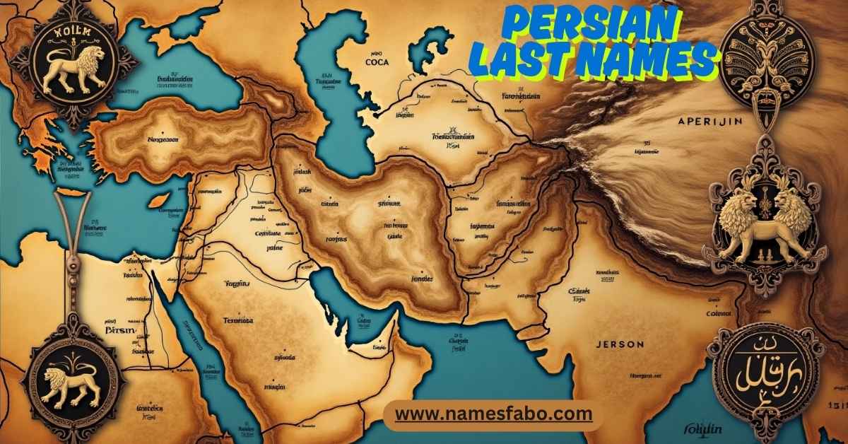Ancient Persian royal symbols representing unique Persian last names and noble family heritage in 2025