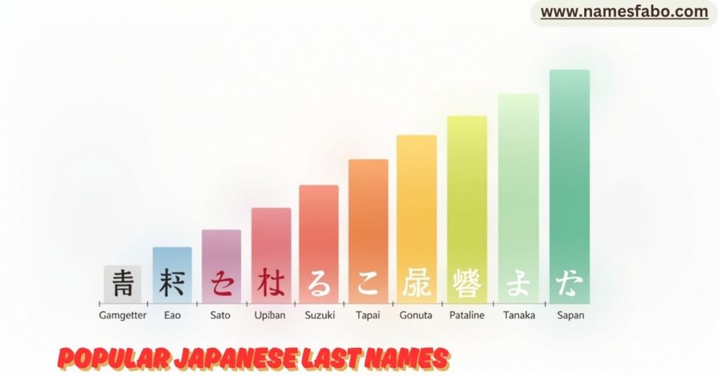 Infographic of most common Japanese last names with meanings and national rankings