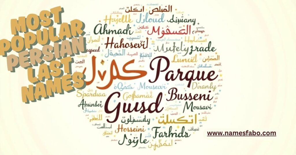 Infographic featuring popular Persian last names and their meanings in modern Iranian culture