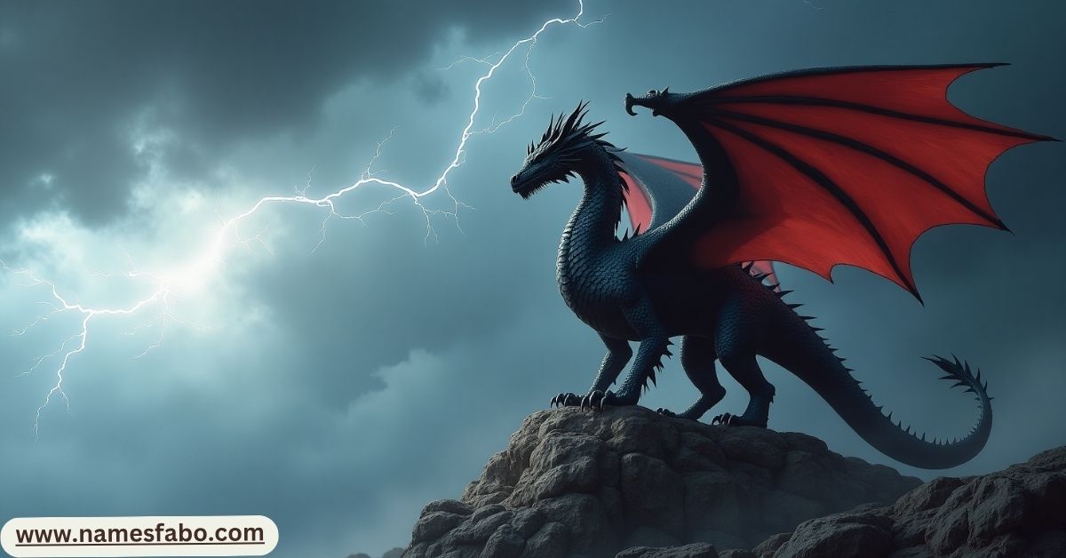 Powerful dragon atop a mountain symbolizing legendary Dragon Names from mythology and fantasy