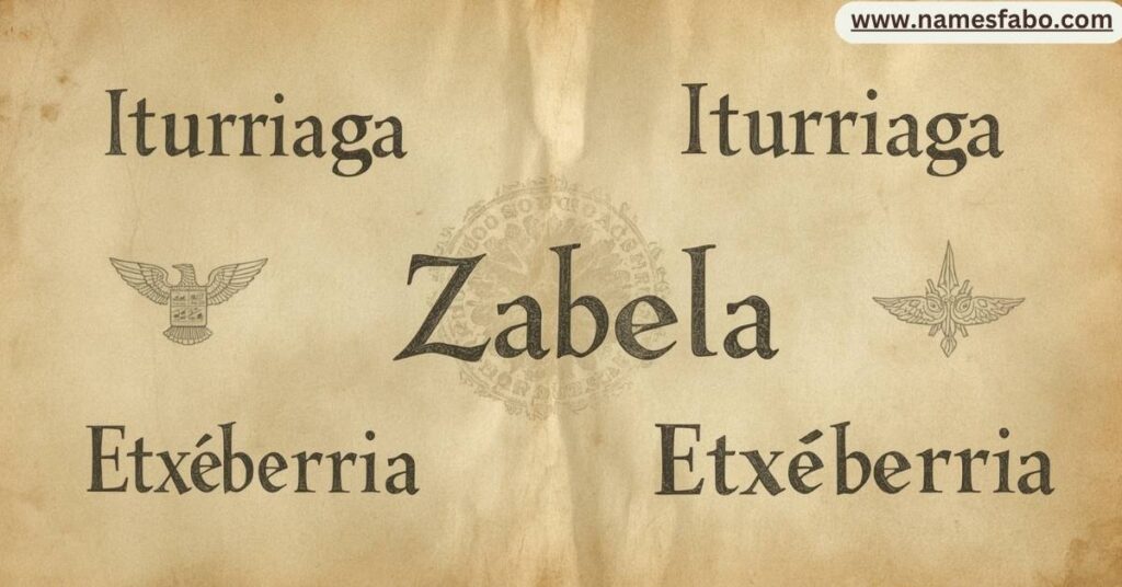 Ancient Spanish surname scroll featuring rare last names like Aguinaga and Belausteguigoitia
