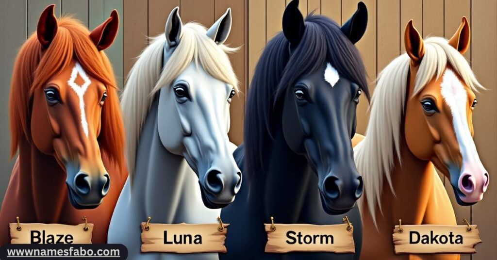 Collage of horses featuring the best horse names for all breeds in 2025