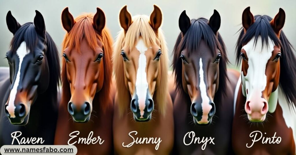 Different colored horses with name ideas based on coat color for unique horse naming